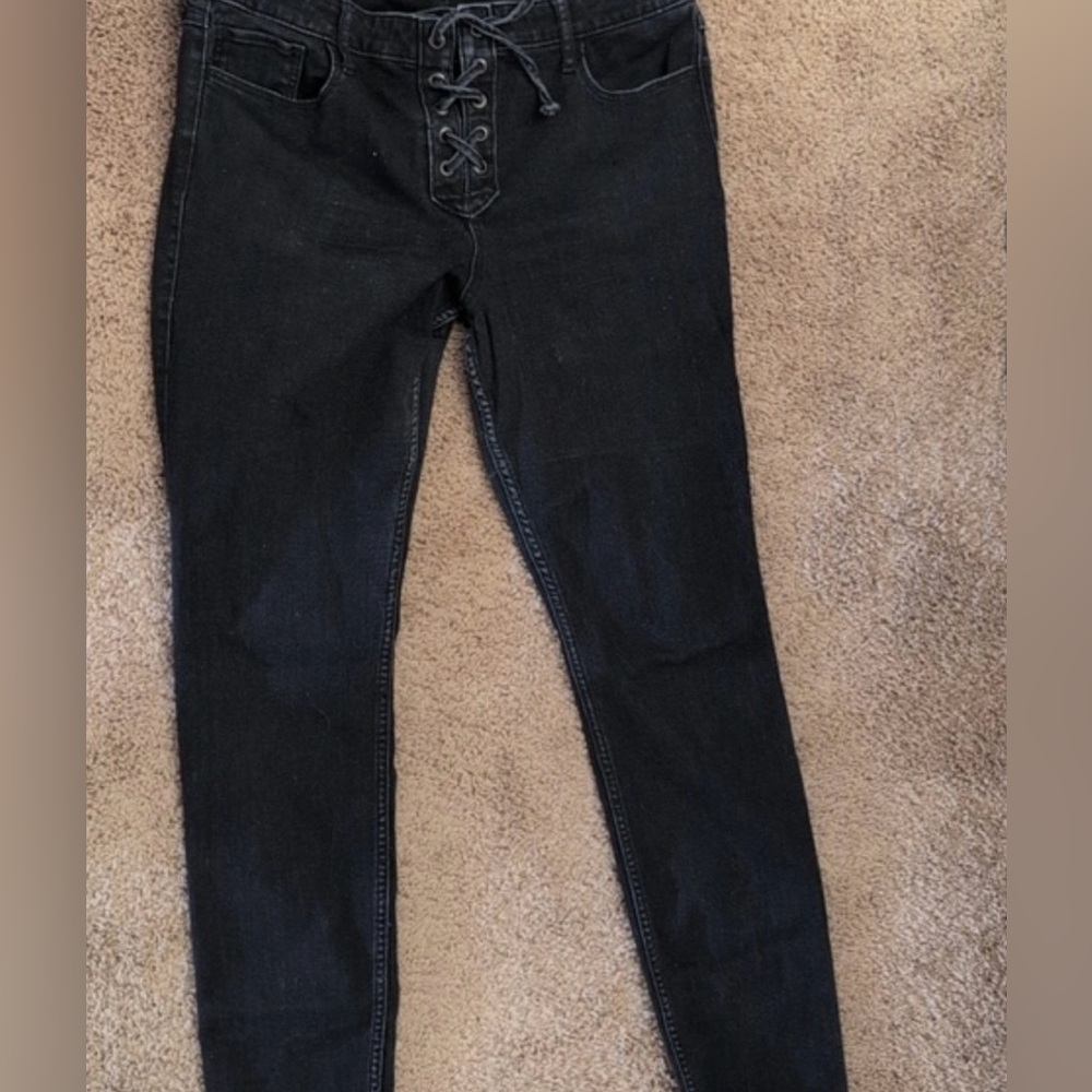 Hollister Y2K Distressed Grey Lace Up Skinny Jeans | Alt Grunge Moto 5R